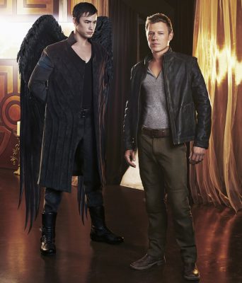 DOMINION -- Season:1 -- Pictured: (l-r) Tom Wisdom as Archangel Michael, Christopher Egan as Alex Lannon -- (Photo by: Gavin Bond/Syfy)