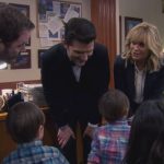 PARKS AND RECREATION -- "Moving Up" Episode 621/622 -- Pictured: (l-r) Chris Pratt as Andy Dwyer, Adam Scott as Ben Wyatt, Amy Poehler as Leslie Knope -- (Photo by: Screengrab/NBC)