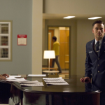 GLEE: Rachel (Lea Michele, L) and Puck (Mark Salling, R) look to recruit new Glee club members in the "Homecoming" Part 2 premiere episode of GLEE on Friday, Jan. 9 (8:00-10:00 PM ET/PT) on FOX. ©2014 Fox Broadcasting Co. CR: Jennifer Clasen/FOX