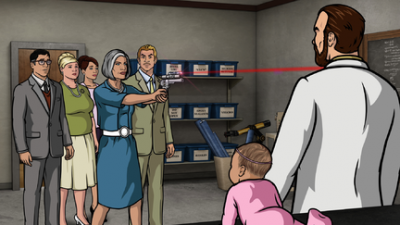 ARCHER: Episode 2, Season 6 "Three to Tango" (Airing Thursday, January 15, 10:00 PM e/p) An agent from the past has a hand creating tension between Archer and Lana. Pictured: (L-R) Cyril Figgis (voice of Chris Parnell), Pam Poovey (voice of Amber Nash), Malory Archer (voice of Jessica Walter), Ray Gillette (voice of Adam Reed), Dr. Krieger (voice of Lucky Yates). CR: FX