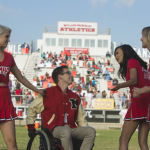 GLEE: Alumnae's Quinn (Dianna Agron, L), Artie (Kevin McHale, second from L), Santana (Naya Rivera, third from L) and Brittany (Heather Morris, R) return to McKinley High in the second part of the special two-hour "Loser Like Me/Homecoming" Season Premiere episode of GLEE on Friday, Jan. 9 (8:00-10:00 PM ET/PT) on FOX. ©2014 Fox Broadcasting Co. CR: Adam Rose/FOX