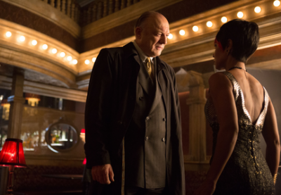 GOTHAM: Carmine Falcone (John Doman, L) questions Fish Mooney (Jada Pinkett Smith, R) in the "What The Little Bird Told Him" episode of GOTHAM airing Monday, Jan. 19 (8:00-9:00 PM ET/PT) on FOX. ©2014 Fox Broadcasting Co. Cr: Jessica Miglio/FOX