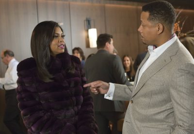 EMPIRE: Cookie (Taraji P. Henson, L) and Lucious (Terrence Howard, R) chat in the "Out Damned Spot" episode of EMPIRE airing Wednesday, Feb. 11 (9:01-10:00 PM ET/PT) on FOX. ©2015 Fox Broadcasting Co. CR: Chuck Hodes/FOX