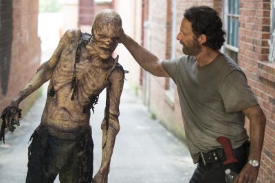 Walker and Andrew Lincoln - The Walking Dead _ Season 5, Episode 8 _ BTS - Photo Credit: Gene Page/AMC