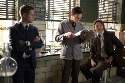 GOTHAM: With the help of Edward Nygma (Cory Michael Smith, C), Detective James Gordon (Ben McKenzie, L) and Harvey Bullock (Donal Logue, R) set out to stop a biology teacher who has been harvesting the glands of his murder victims in the "The Scarecrow" episode of GOTHAM airing Monday, Feb. 9 (8:00-9:00 PM ET/PT) on FOX. ©2015 Fox Broadcasting Co. Cr: Jessica Miglio/FOX