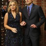 PARKS AND RECREATION -- "Donna and Joe" Episode 703 -- Pictured: (l-r) Amy Poehler as Leslie Knope, Adam Scott as Ben Wyatt -- (Photo by: Greg Gayne/NBC)