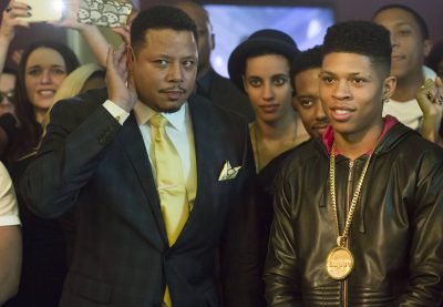 EMPIRE: Lucious (Terrence Howard, L) and Hakeem (Bryshere Gray, R) watch a performance in the special two-hour “Die But Once/Who I Am” Season Finale episode of EMPIRE airing Wednesday, March 18 (8:00-10:00 PM ET/PT) on FOX. CR: Chuck Hodes/FOX