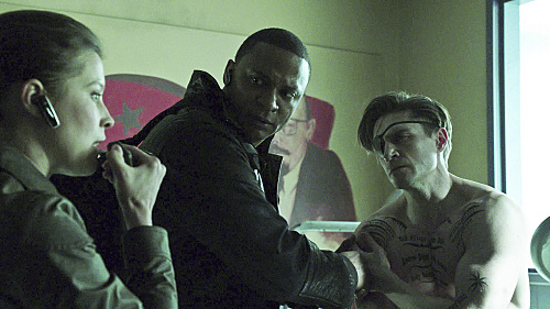 Arrow -- "Suicidal Tendencies" -- Image AR317_SG_0055 -- Pictured (L-R): Audrey Marie Anderson as Lyla Michaels David Ramsey as John Diggle, and Michael Rowe as Floyd Lawton / Deadshot -- Photo: The CW -- Ã?Â© 2015 The CW Network, LLC. All Rights Reserved.