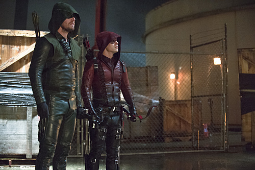 Arrow -- "Suicidal Tendencies" -- Image AR317B_0238b -- Pictured (L-R): Stephen Amell as Oliver Queen / The Arrow and Colton Haynes as Roy Harper / Arsenal -- Photo: Cate Cameron/The CW -- Ã?Â© 2015 The CW Network, LLC. All Rights Reserved.