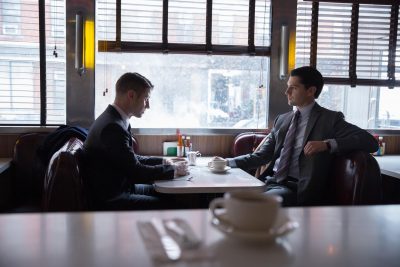 GOTHAM: Gordon (Ben McKenzie, L) meets with Harvey Dent (guest star Nicholas D'Agosto, R) in the "Everyone Has A Cobblepot" episode of GOTHAM airing Monday, March 2 (8:00-9:00 PM ET/PT) on FOX. ©2015 Fox Broadcasting Co. Cr: Jessica Miglio/FOX
