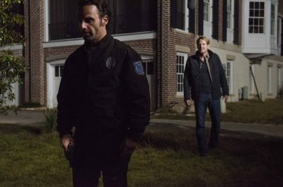 Andrew Lincoln as Rick Grimes and Corey Brill as Pete - The Walking Dead _ Season 5, Episode 15 - Photo Credit: Gene Page/AMC