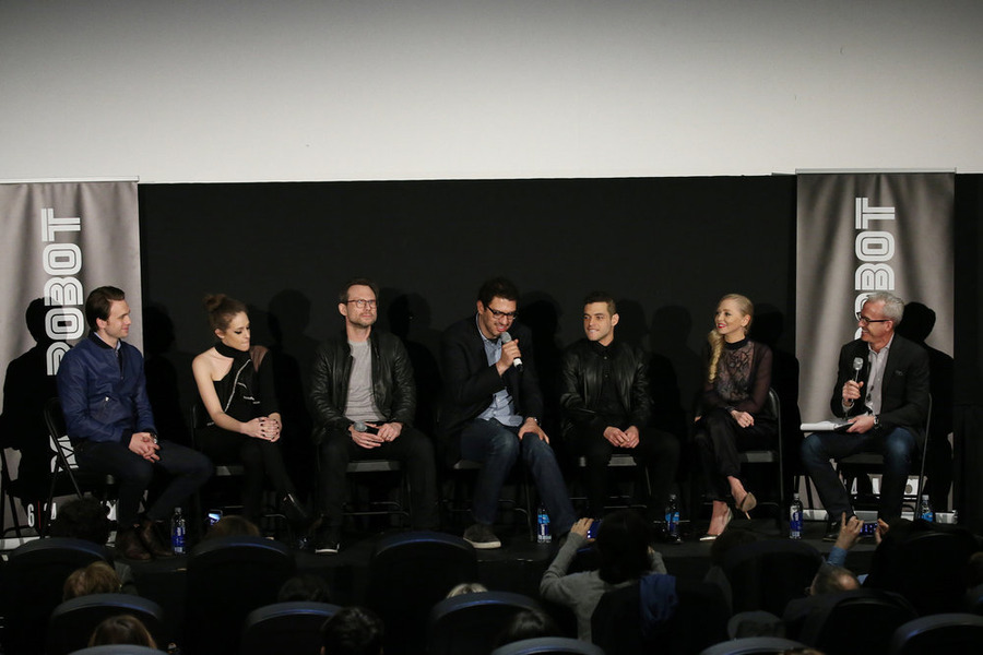 MR. ROBOT -- "Tribeca Film Festival Premiere of ?MR. ROBOT? in New York, NY on Sunday, April 26, 2015 " -- Pictured: (l-r) Martin Wallstrom, Carly Chaikin, Christian Slater, Sam Esmail, Rami Malek, Portia Doubleday, Jess Cagle -- (Photo by: Neilson Barnard/USA Network)