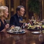 HANNIBAL -- "Secondo" Episode 303 -- Pictured: (l-r) Gillian Anderson as Bedelia Du Maurier, Mads Mikkelsen as Hannibal Lecter -- (Photo by: Brooke Palmer/NBC)