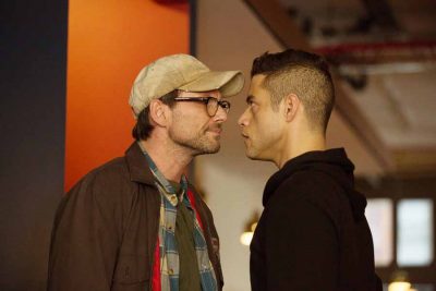 MR. ROBOT -- "zer0-day.avi" Episode 110 -- Pictured: (l-r) Christian Slater as Mr. Robot, Rami Malek as Elliot Alderson -- (Photo by: Christopher Saunders/USA Network)