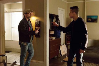 MR. ROBOT -- "m1rr0r1ng.qt" Episode 109 -- Pictured: (l-r) Christian Slater as Mr. Robot, Rami Malek as Elliot Alderson -- (Photo by: Christopher Saunders/USA Network)