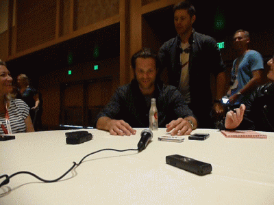 Supernatural SDCC 2015 Cast Interview; Jared Padalecki and Jensen Ackles; Photo Credit: We So Nerdy; GIF Created by We So Nerdy