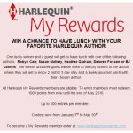 Harlequin My Rewards Graphic to win a lunch with your favorite Harlequin author. Photo courtesy of Harlequin.